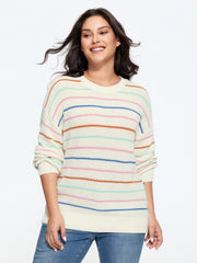 Rainbow Stripe Cut Out Drop‑Shoulder Pullover