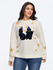 Witch Cat Jacquard Crew Neck Pullover