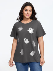 Stretch Crew Neck Ghost Print T‑Shirt