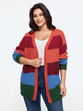 Textured Color‑Block Pocket Open Front Cardigan