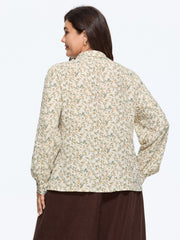 Ditsy Floral Print Bow Tie Button‑Down Blouse