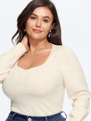 Supersoft Textured Square Neck Front Ruched Pullover