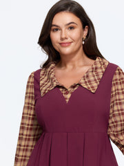 Plaid Collar Pleated Peplum Hem Blouse