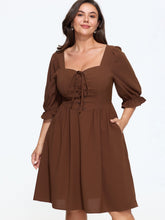 Square Neck Lace‑Up Ruffle Sleeve Mini Dress