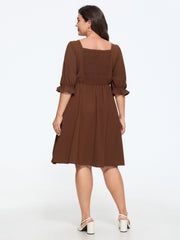 Square Neck Lace‑Up Ruffle Sleeve Mini Dress