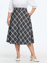 Checkered A‑Line Midi Skirt