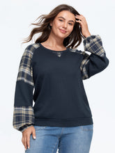Plaid Splice Raglan Sleeve Waffle Knit Sweatshirt