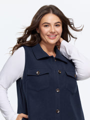 Collared Button Down Pocket Sleeveless Jacket