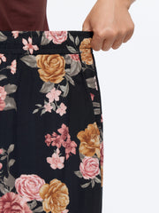 Floral Print Drawstring Waist Wide‑Leg Pants