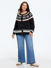 Snowflake Fair Isle Button‑Front Cardigan