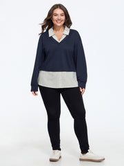 2 In 1 Lapel Collar Striped Hem Blouse