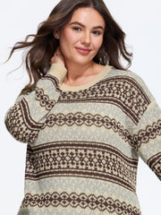 Vintage Geometric Pattern Crew Neck Pullover
