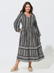 Boho Geometric Print Pocket Maxi Dress