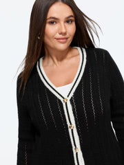 Contrast Trim V Neck Button Front Cardigan