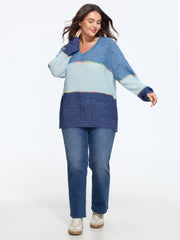Color Block V Neck Pullover