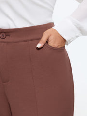 Stretch Front Seam Split Hem Straight Leg Pants