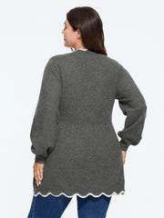 V‑Neck Scalloped Edge Tunic Pullover