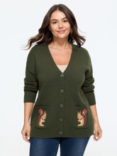 Supersoft Squirrel Jacquard Button‑Front Pocket Cardigan