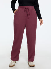 Stretch Drawstring Waist Waffle Knit Straight Leg Pants