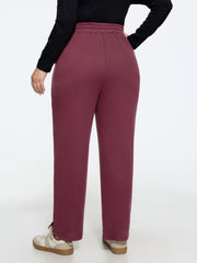 Stretch Drawstring Waist Waffle Knit Straight Leg Pants