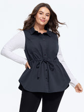Cotton Drawstring Waist Pocket Button Down Vest