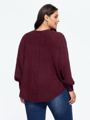 Batwing Sleeve Curved Hem Cable Knit Pullover