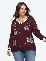 Crown Magic Book Jacquard V‑Neck Pullover