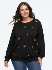 Halloween Cute Pumpkin Embroidery Crew Neck Sweatshirt