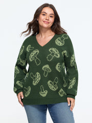 Mushroom Jacquard V‑Neck Pullover