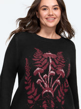 Mushroom Fern Jacquard Print Flare Sleeve Pullover
