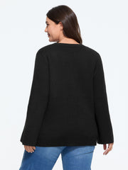 Mushroom Fern Jacquard Print Flare Sleeve Pullover