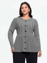 Button‑Front Peplum Hem Ribbed Knit Pullover