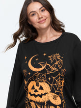 Stretch Halloween Cat Pumpkin Moon Print Sweatshirt
