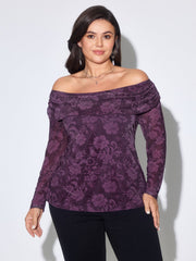 Stretch Floral Print Mesh Off Shoulder Blouse
