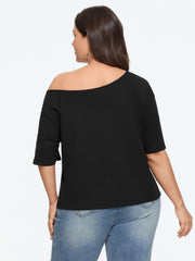 Cotton Halloween Cat Cauldron Pumpkin Print Off Shoulder T‑Shirt