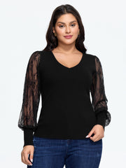 Supersoft Sheer Floral Lace Puff Sleeve Pullover