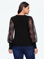 Supersoft Sheer Floral Lace Puff Sleeve Pullover
