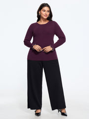 Supersoft Round Neck Contrast Ruffle Cuff Pullover