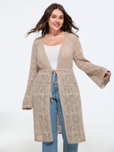 Hollow Drawstring Waist Open‑Front Crochet Cardigan