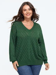 Wool Blend V‑Neck Hollow‑Out Drop Shoulder Pullover