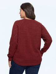 Hollow‑Out Raglan Sleeve Curved Hem Pullover