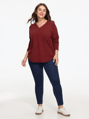 Hollow‑Out Raglan Sleeve Curved Hem Pullover
