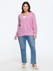 Hollow Crochet Button Front Knit Cardigan