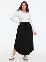 Supersoft Arc Hem Drawstring Elastic Waist Midi Skirt