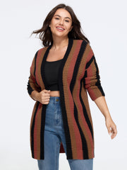 Textured Retro Vertical Stripe Open Front Cardigan