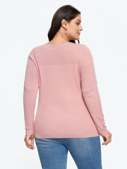 Solid Round Neck Hollow Crochet Detail Pullover