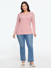 Solid Round Neck Hollow Crochet Detail Pullover