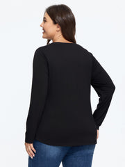 Stretchy Crew Neck Cut‑Out Detail Long Sleeve Top