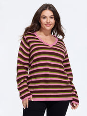 V‑Neck Color Block Striped Loose Pullover