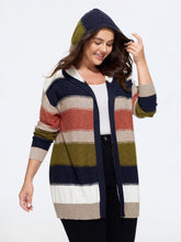 Color Block Striped Hooded Open Front Cardigan
